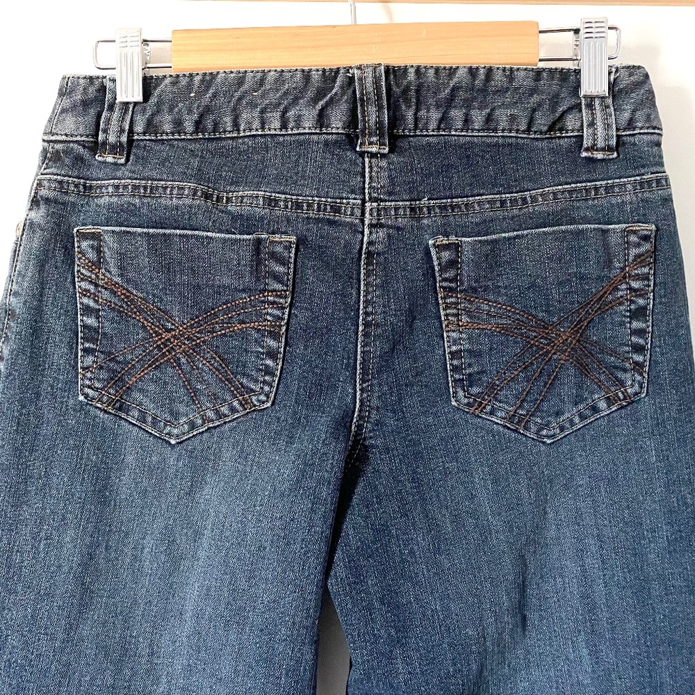 Vintage Contrast Jeans Size 6 Blue Denim, Low Rise, Wide Leg, Dark Denim